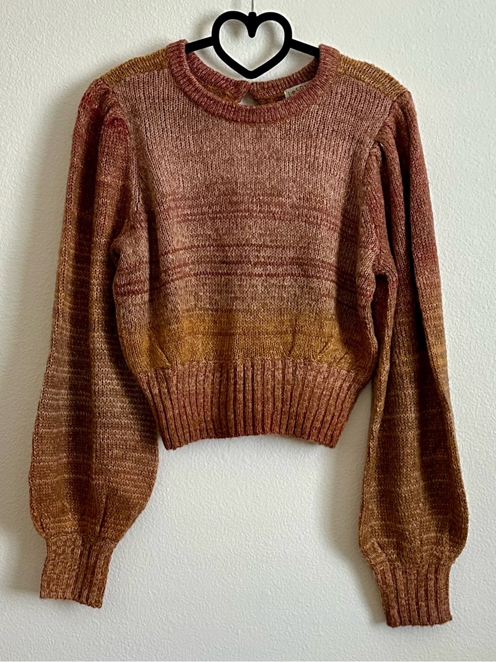 L*SPACE Rust Orange Red Balloon Sleeve Cropped Juniper Sweater Size S - Picture 12 of 12